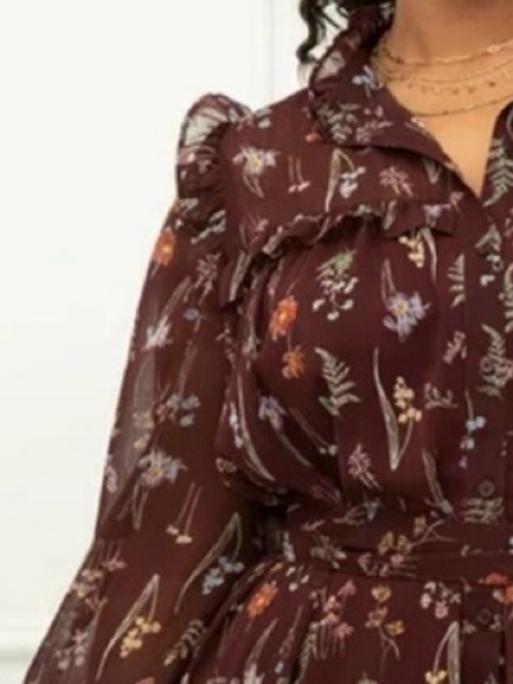 Eloquii Brown Flowy Floral Maxi Long Sleeve Belted Ruffle Flowy Shirt Dress 24 - Picture 10 of 12